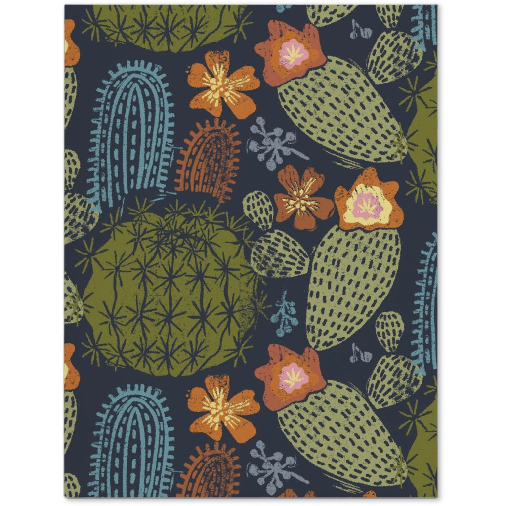 Cactus Garden - Block Print Style - Dark Journal, Green