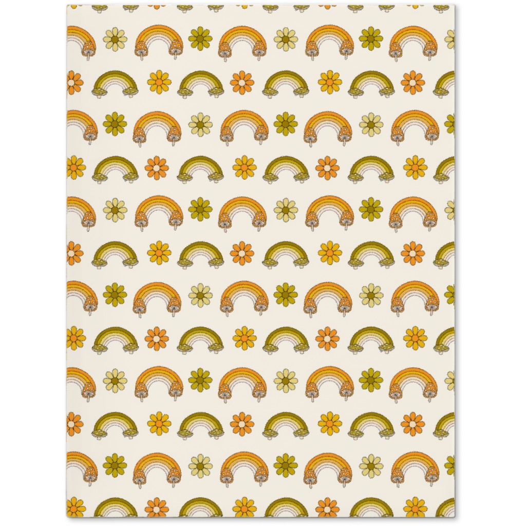 70s Mushroom Rainbow - Retro - Earthy Journal, Green, Classic Green