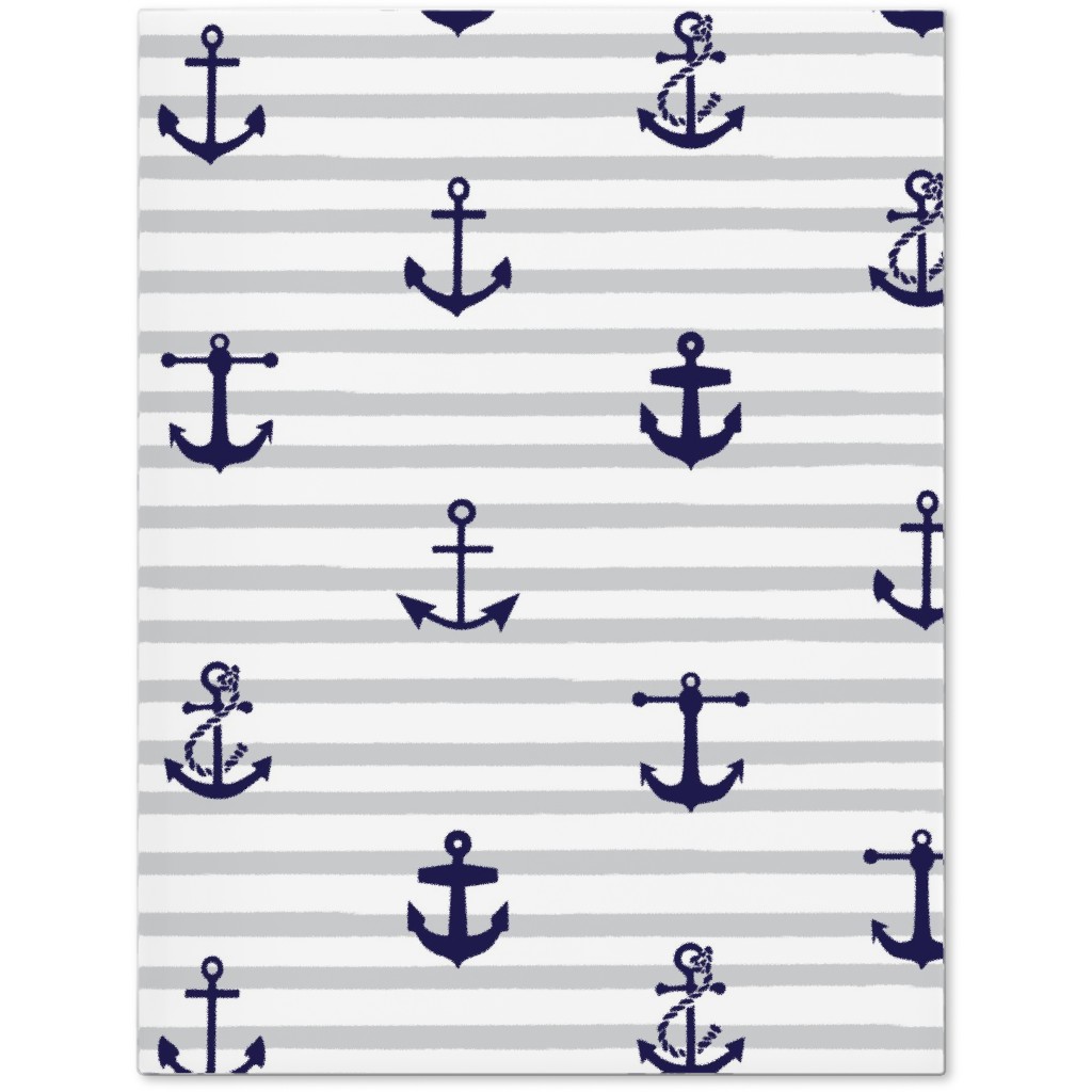 Anchors Away - Black on Gray Stripes Journal, Gray