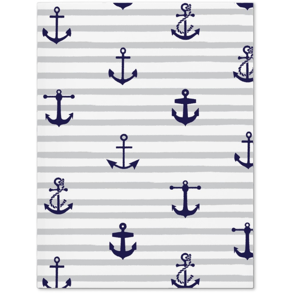 Anchors Away - Black on Gray Stripes Journal, Gray, Gray