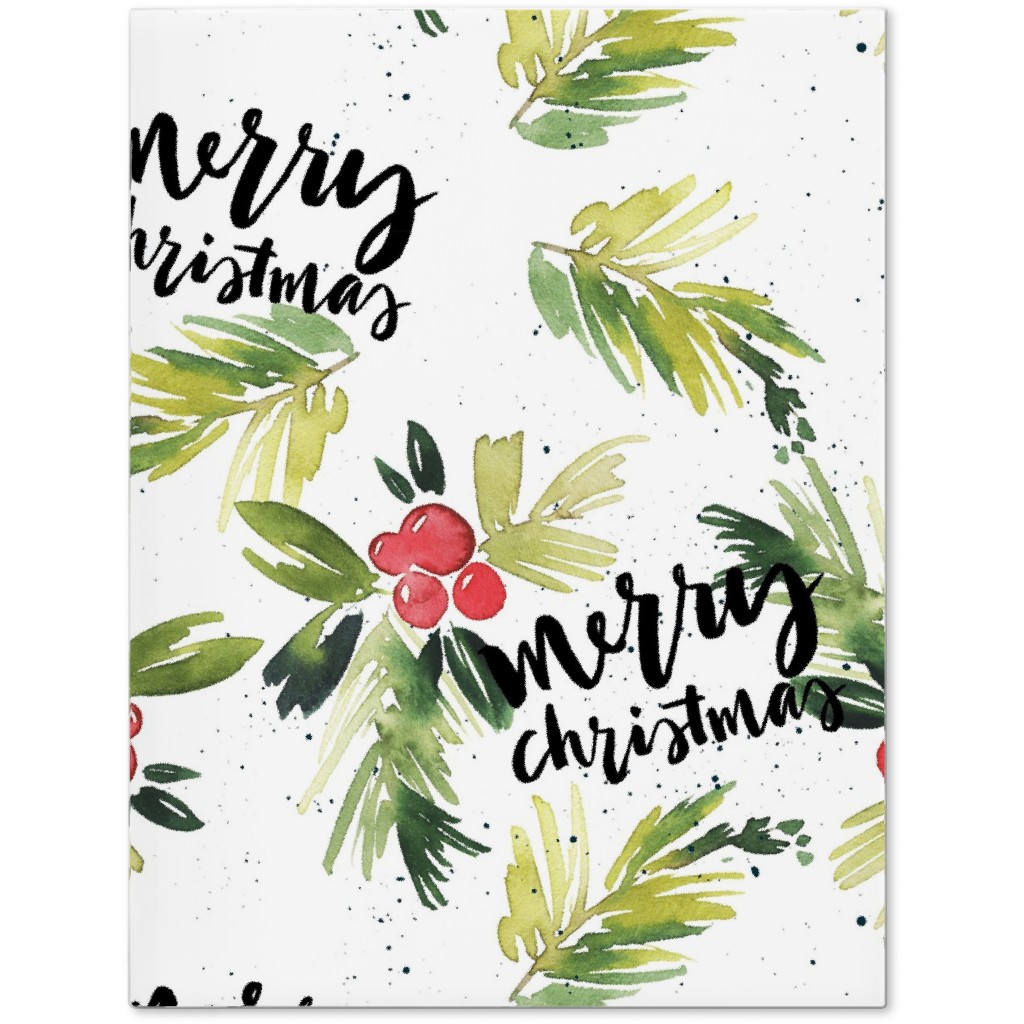 Merry Christmas Red Berry Holly Journal, White, White
