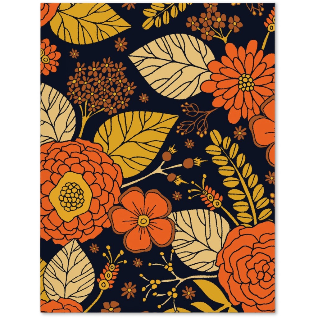 Retro Floral - Orange Brown and Yellow Journal, Orange, Orange