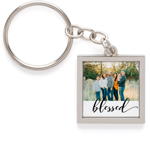 Blessed Script Pewter Key Ring, Black