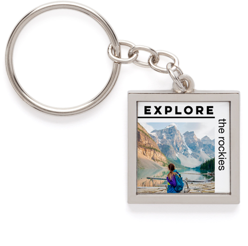 Always Explore Pewter Key Ring, White, white