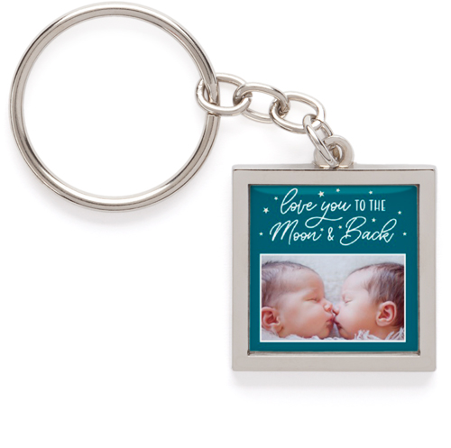 To The Moon and Back Script Pewter Key Ring, Blue