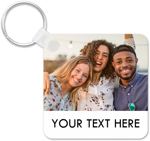 Your Text Here Photo Key Ring, Square, Multicolor
