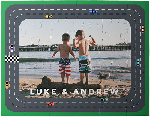 Racecar Border Kids Puzzle, Thick Puzzle Board, 30 pieces, Rectangle, Kids Puzzle, Gray, gray