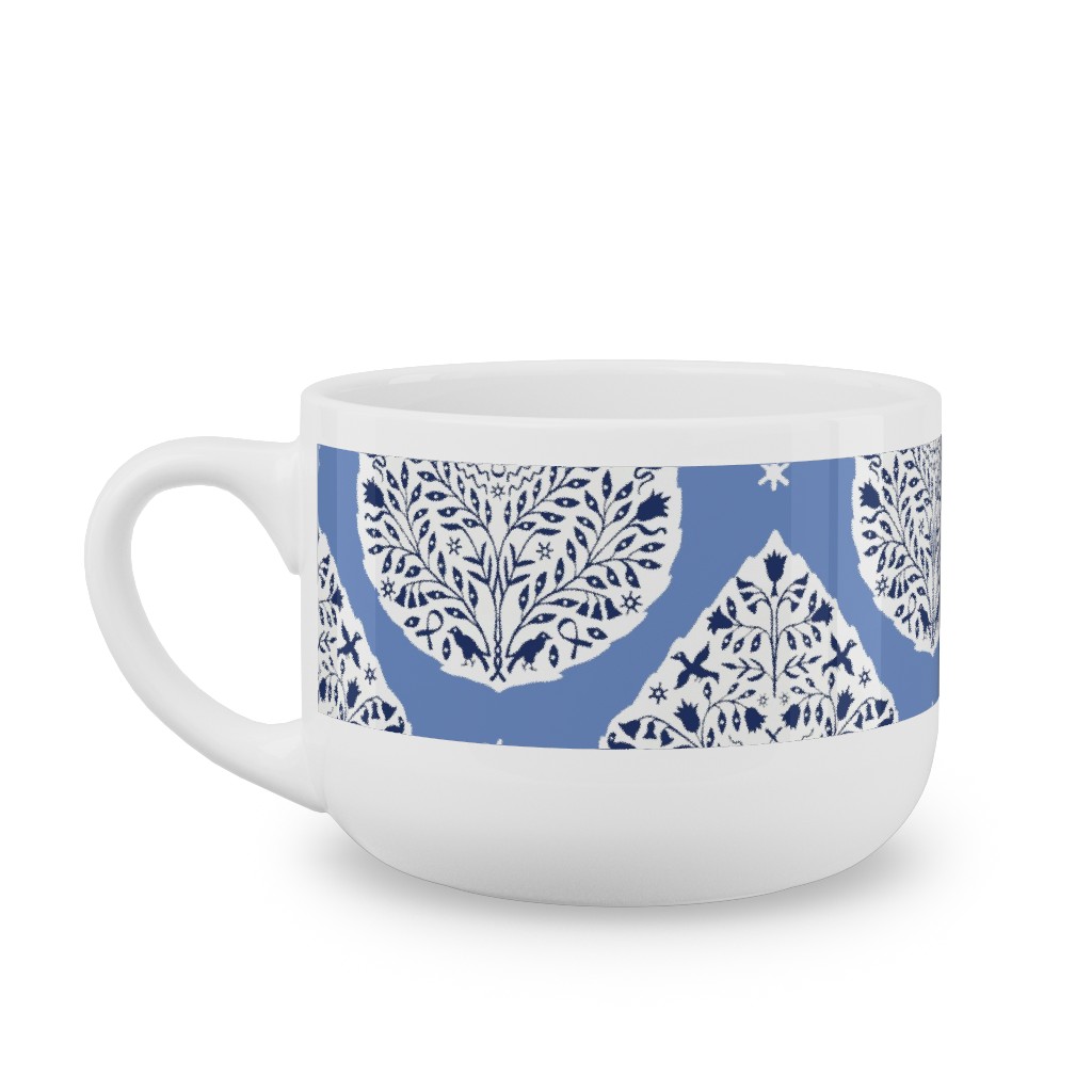 Conway Paisley - Cobalt and Navy Latte Mug, White,  , 25oz, Blue