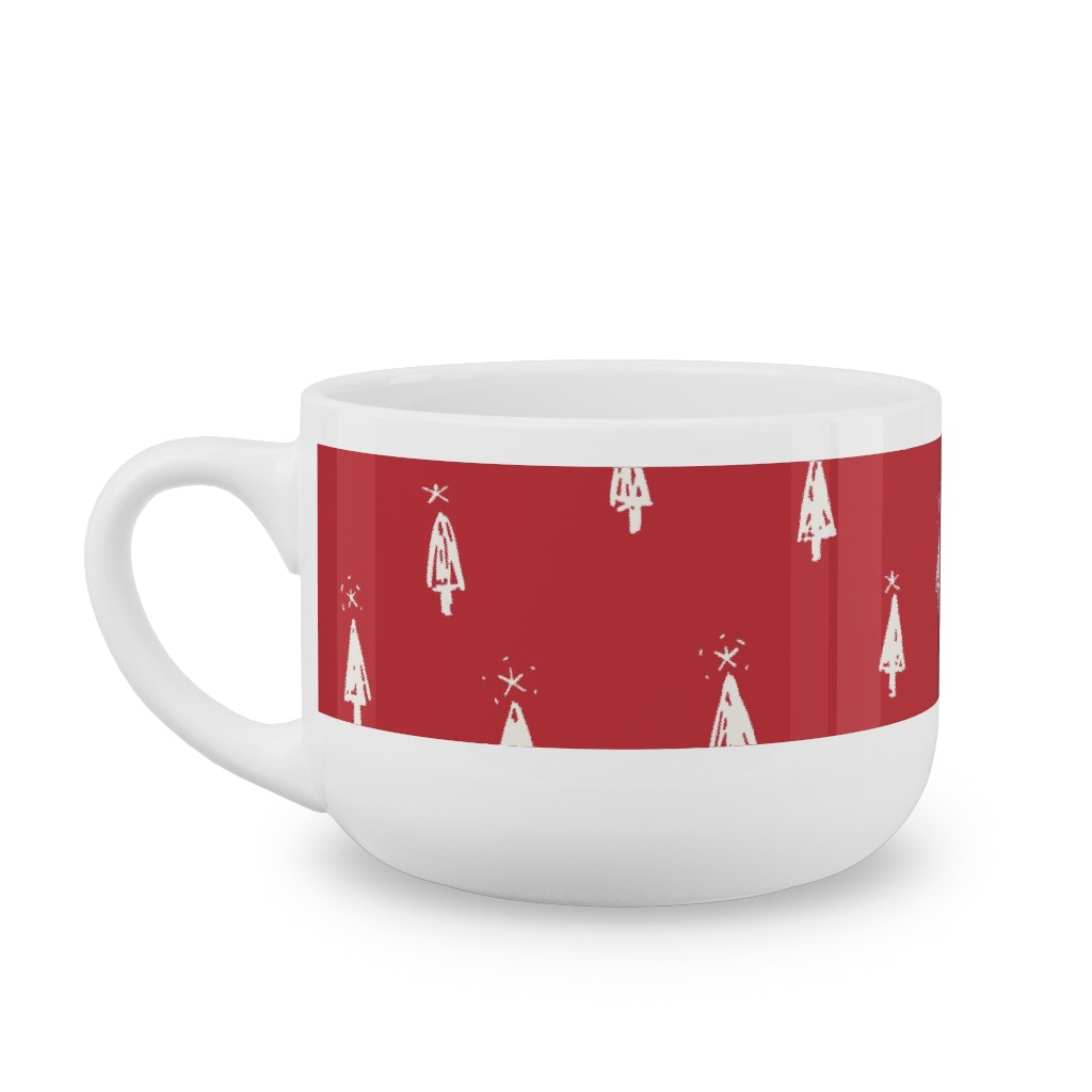 Christmas Trees on Pine Needle Latte Mug, White,  , 25oz, Red