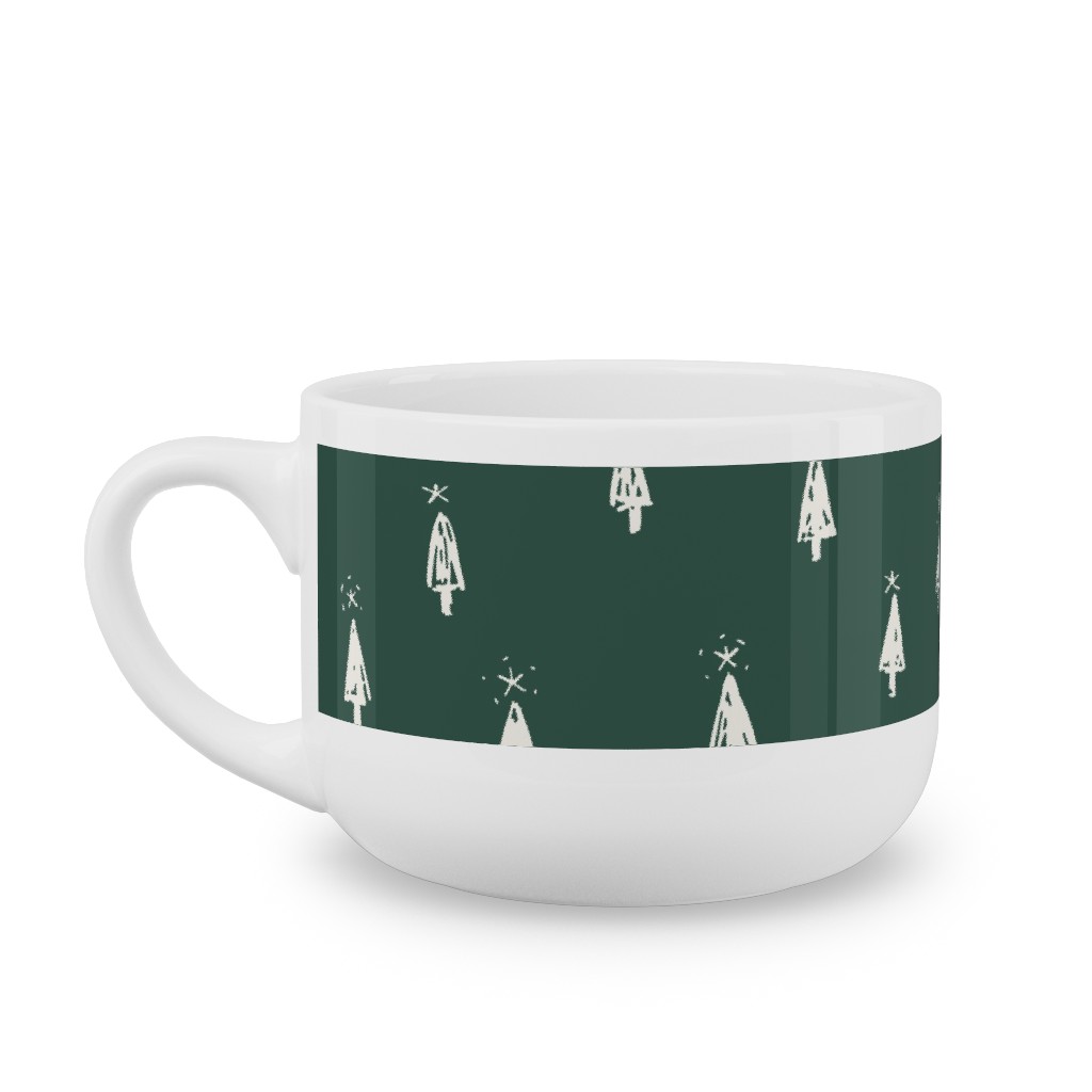 Christmas Trees on Pine Needle Latte Mug, White,  , 25oz, Green