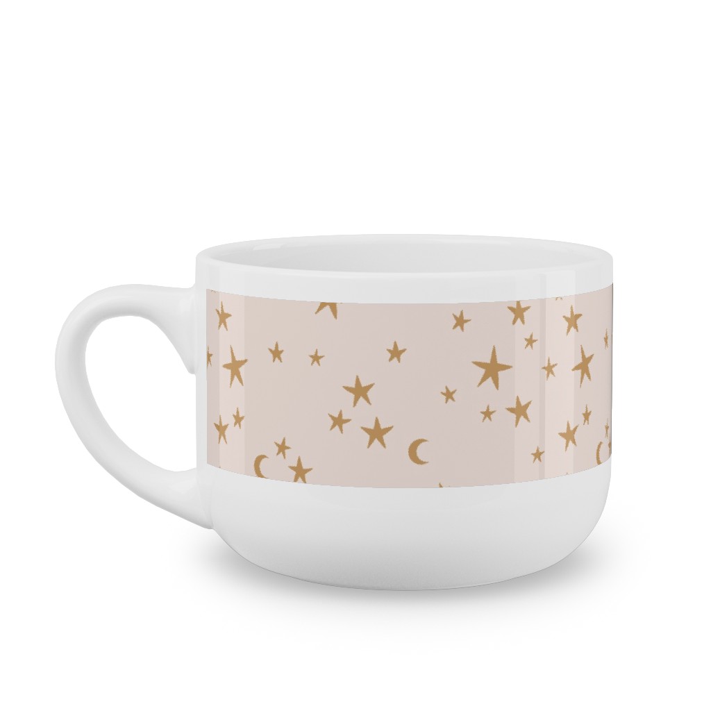 Stars & Moon - Starry Night Universe - Beige and Brown Latte Mug, White, , 25oz, Pink, Bright Pink