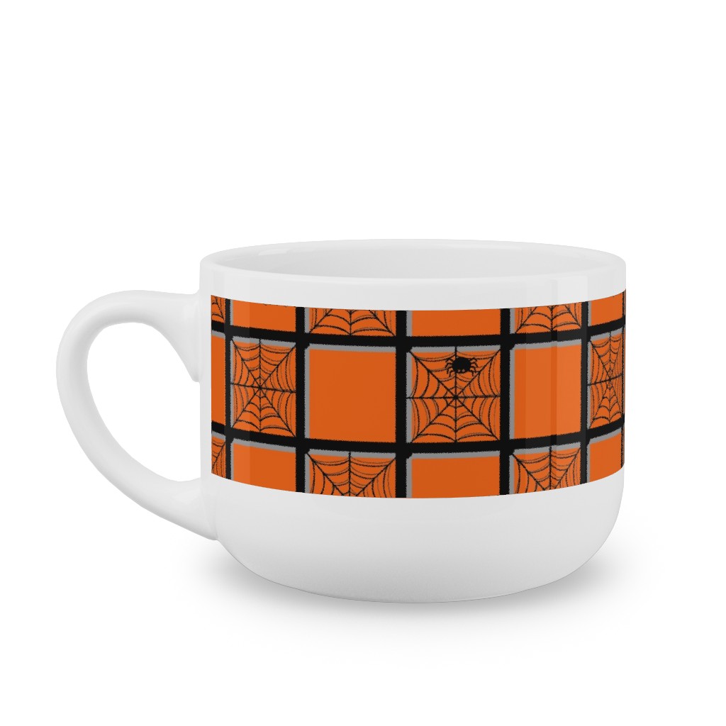 Orange Plaid Spider Webs Latte Mug, White,  , 25oz, Orange