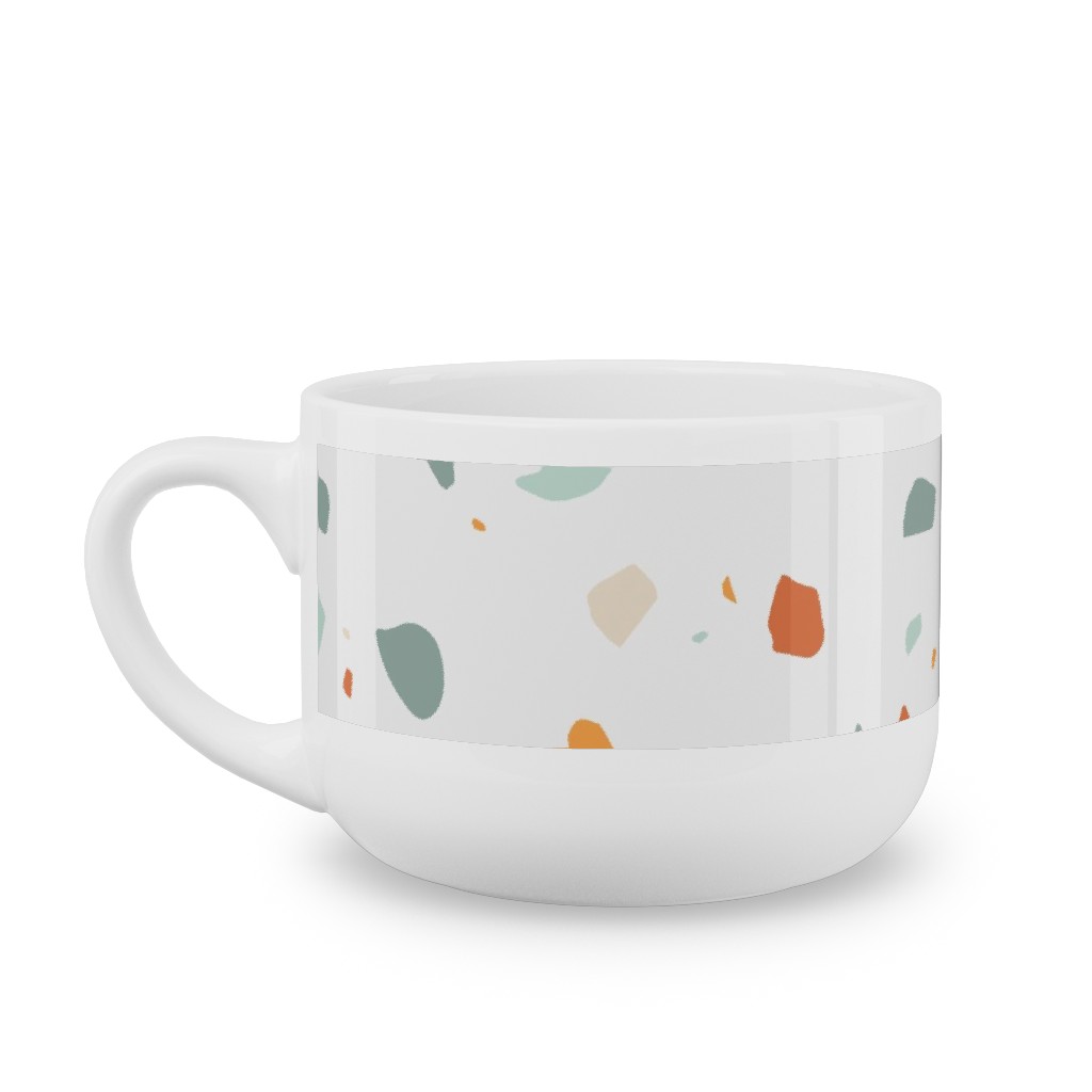 Terrazzo - Green and Orange on Cream Latte Mug, White,  , 25oz, Beige