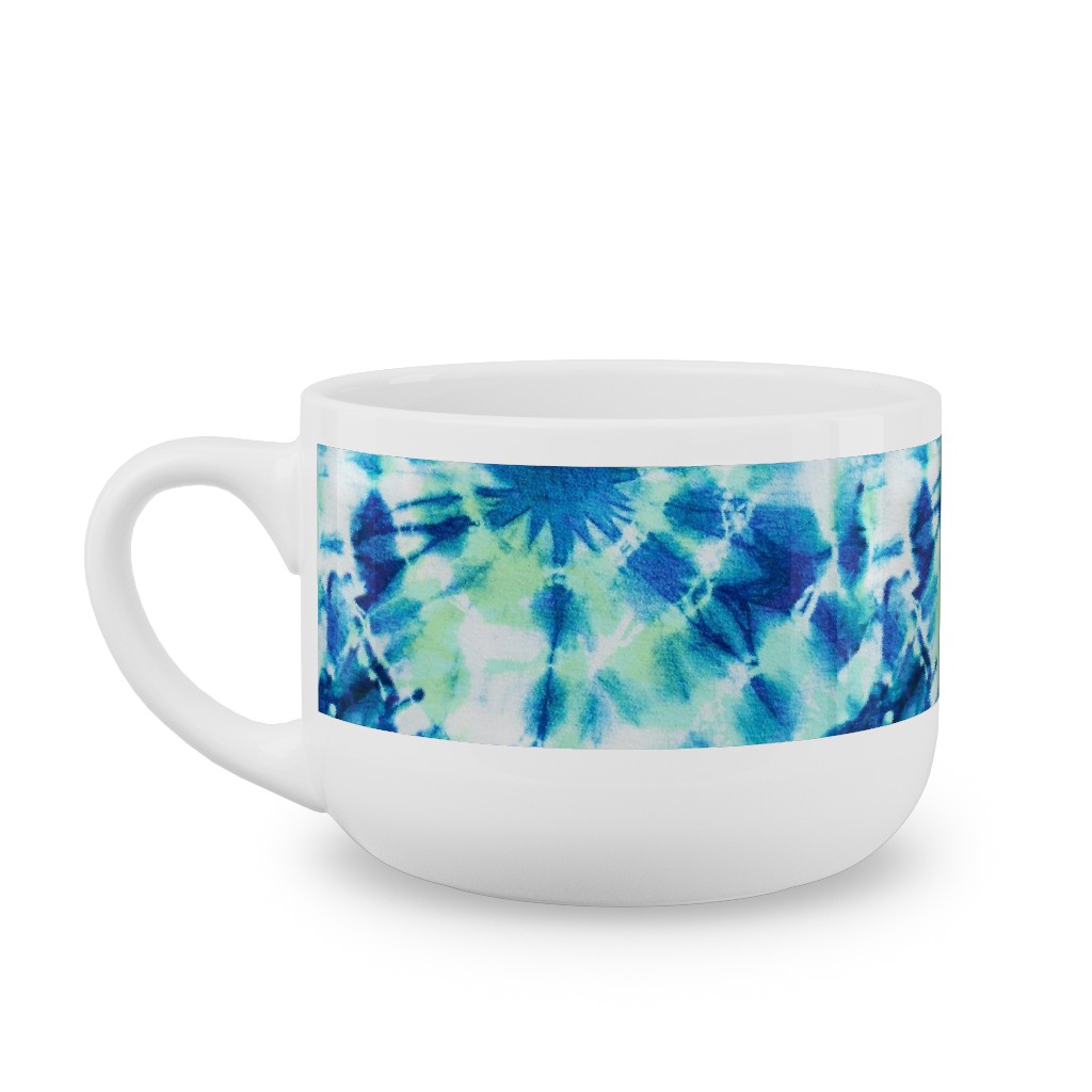 Ink Splat Indigo and Green Tie Dye Latte Mug, White,  , 25oz, Blue