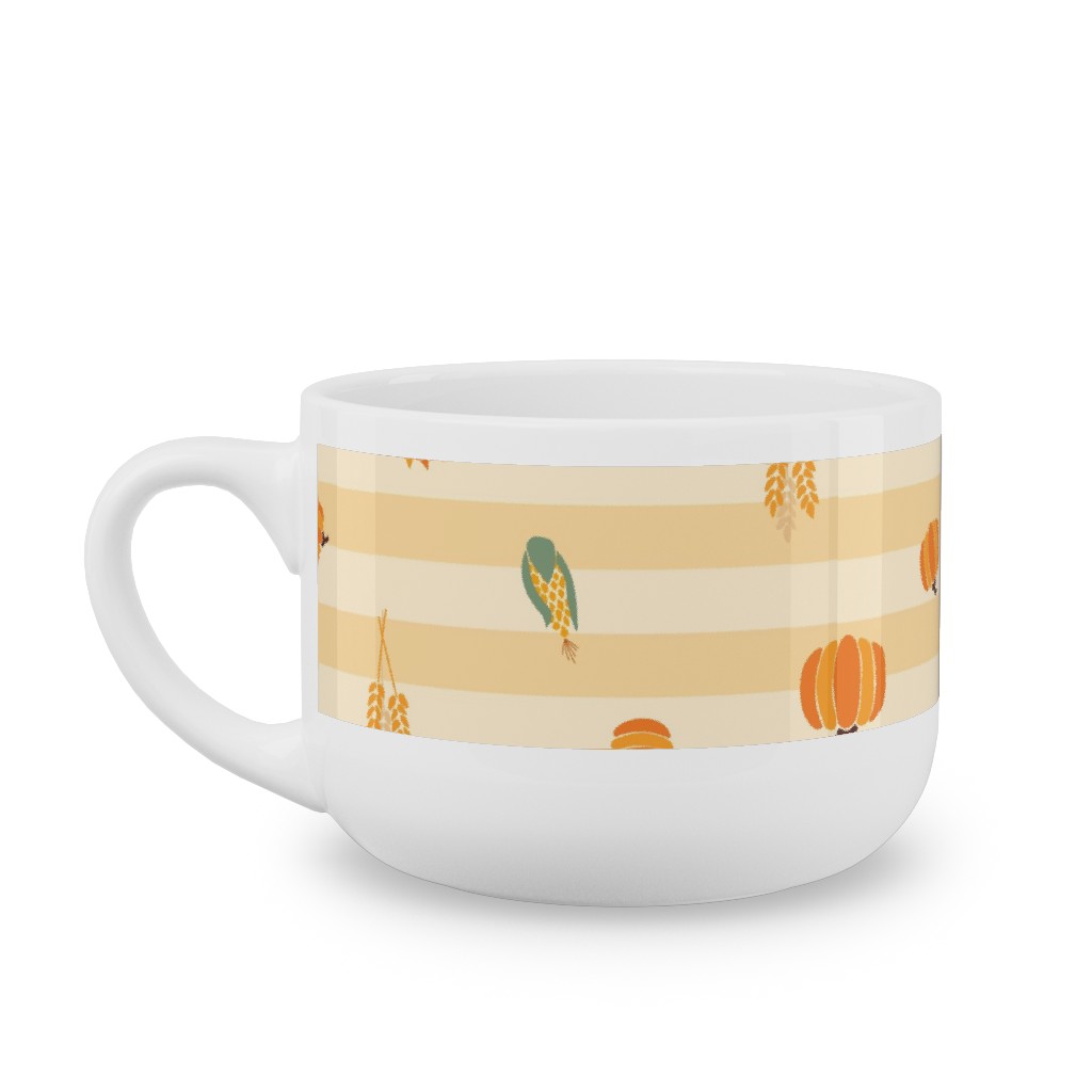 Autumn Nature Stripes - Orange Latte Mug, White,  , 25oz, Orange