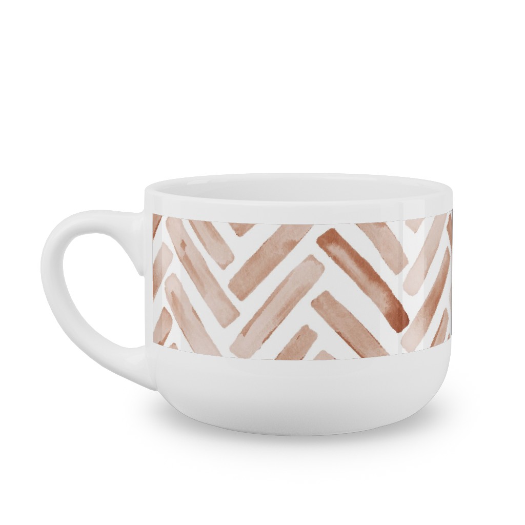 Painted Chevron Herringbone Latte Mug, White,  , 25oz, Brown