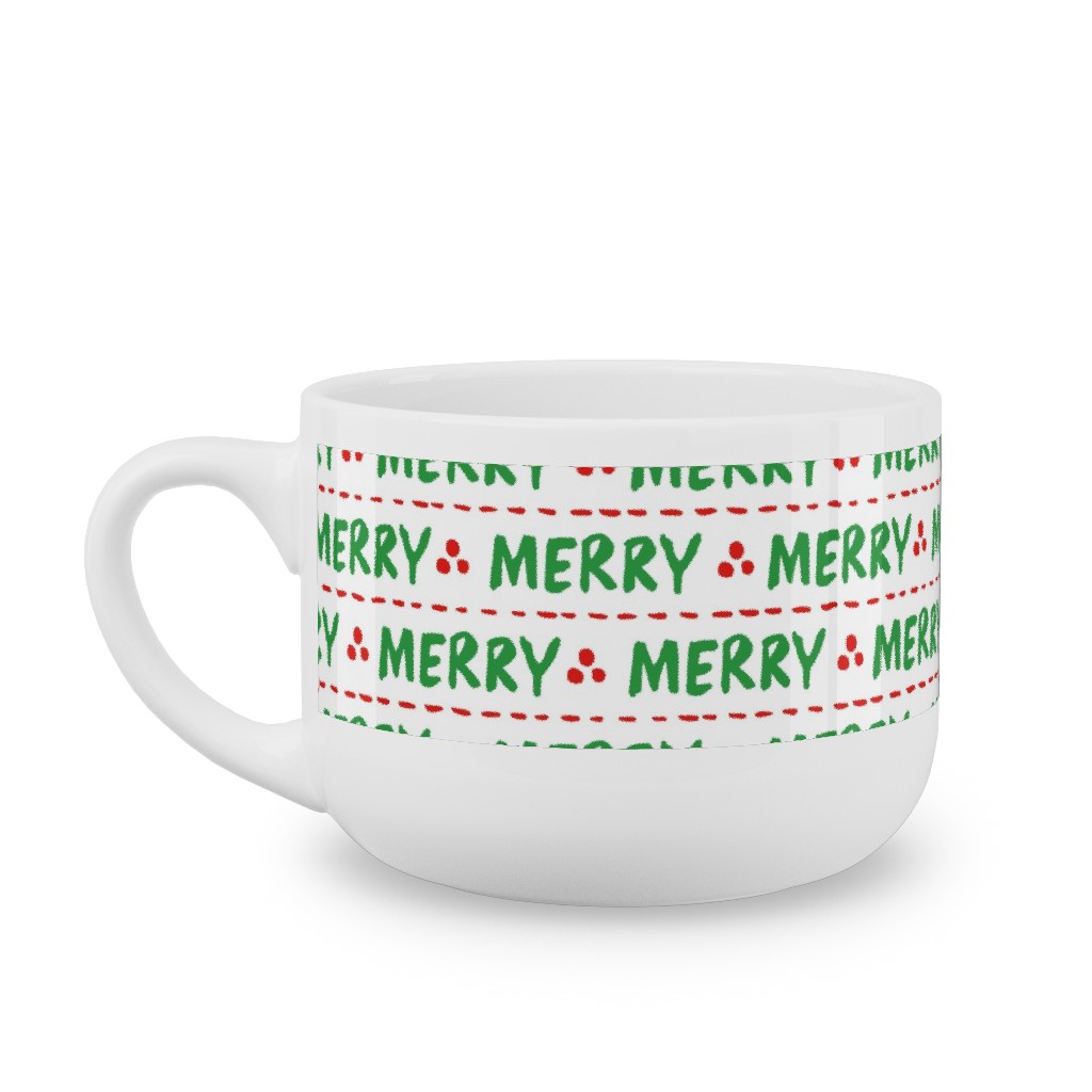 Hand Lettered Merry Latte Mug, White,  , 25oz, Green