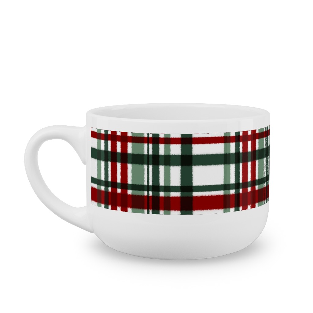 Intricate Plaid Latte Mug, White, , 25oz, Green, Brown