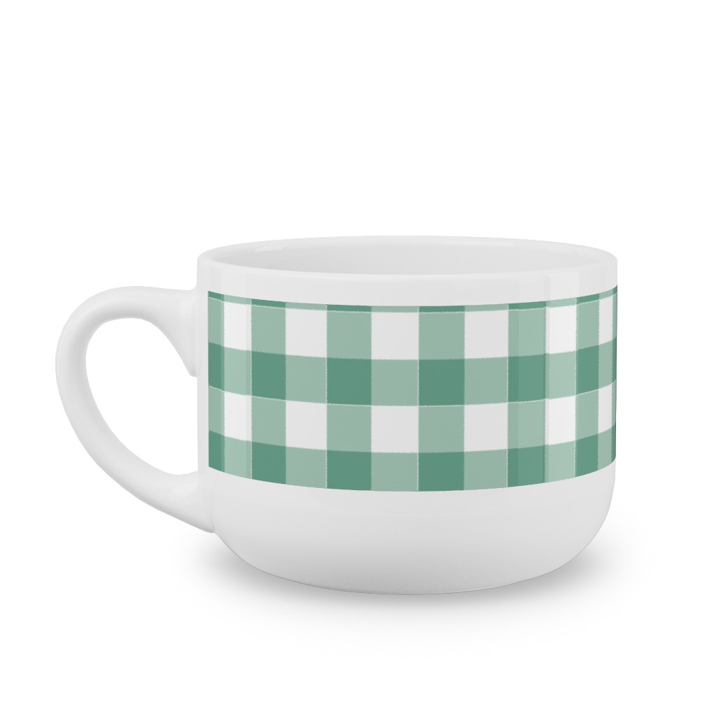 Simple Gingham Latte Mug, White,  , 25oz, Green