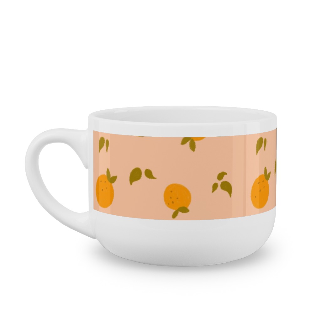Oranges & Leaves on Peach Latte Mug, White, , 25oz, Orange, Orange