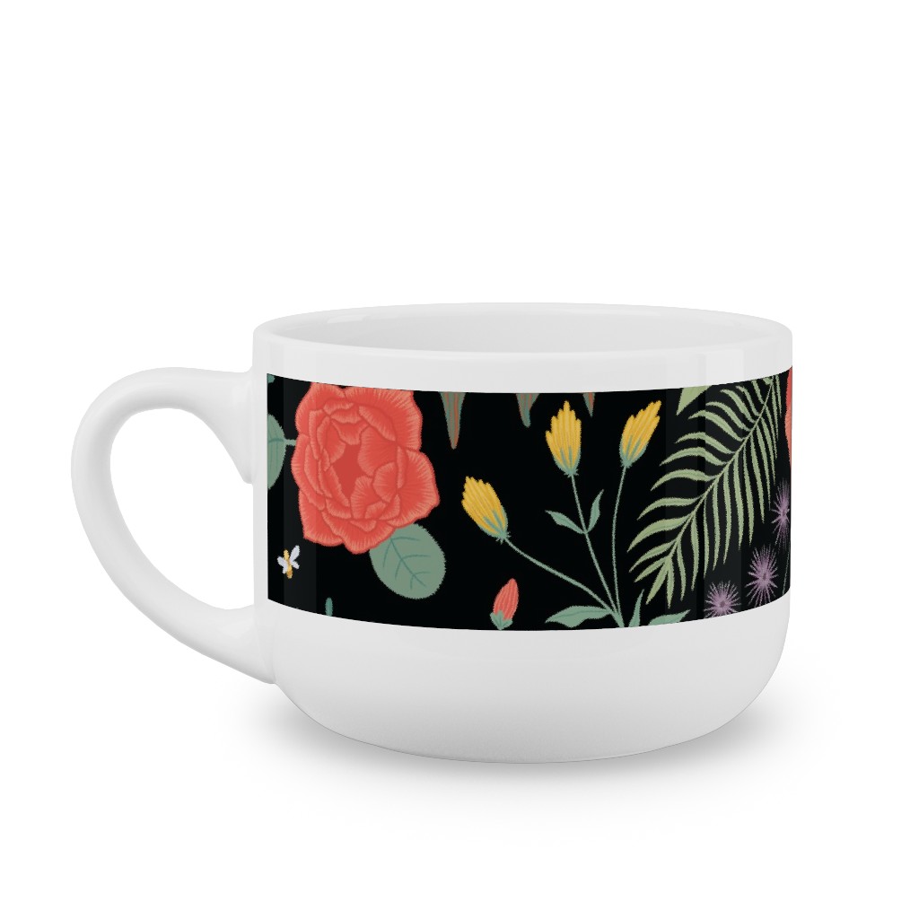 Hawaii Floral - Black Latte Mug, White,  , 25oz, Multicolor