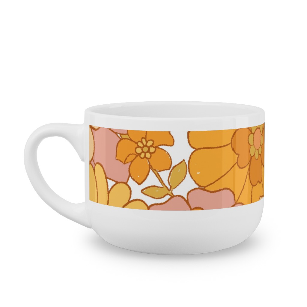 Avery Retro Floral Latte Mug, White,  , 25oz, Orange