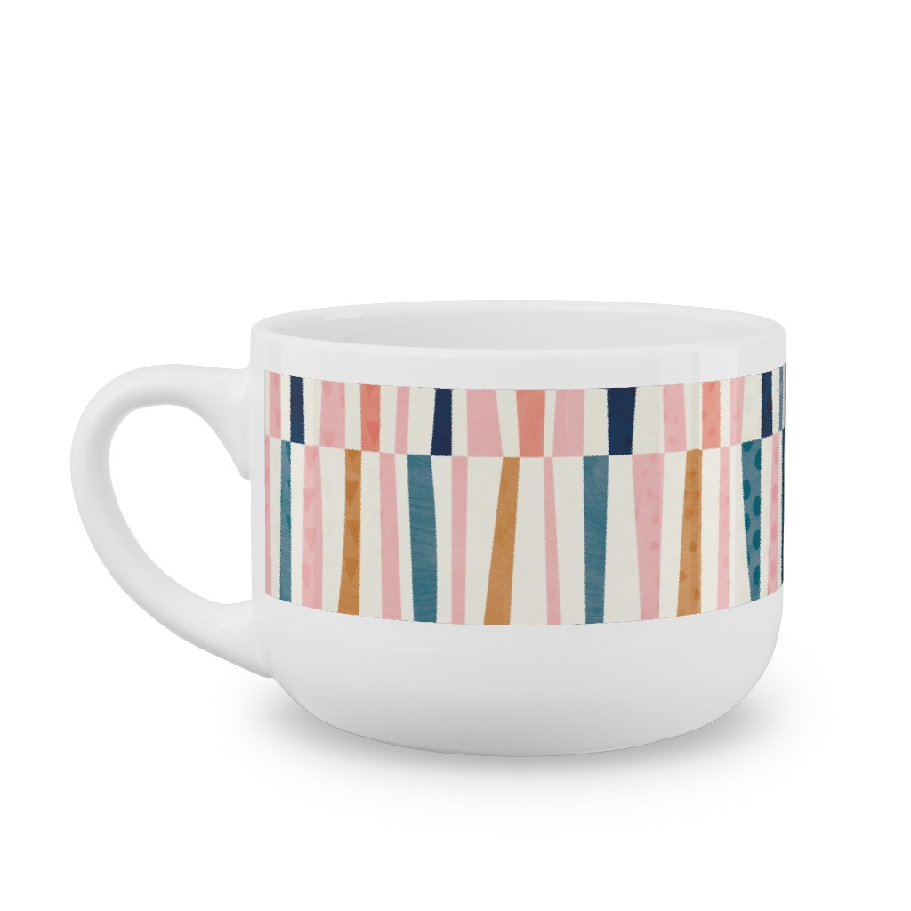Patchwork Stripes - Multi Latte Mug, White,  , 25oz, Multicolor