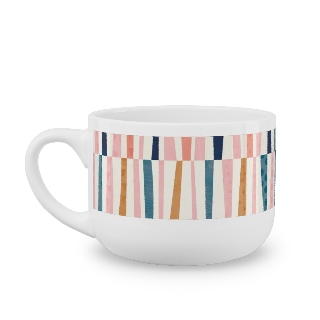 Patchwork Stripes - Multi Latte Mug, White, , 25oz, Multicolor
