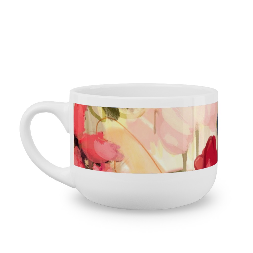 Painterly Abstract Floral Latte Mug, White,  , 25oz, Pink