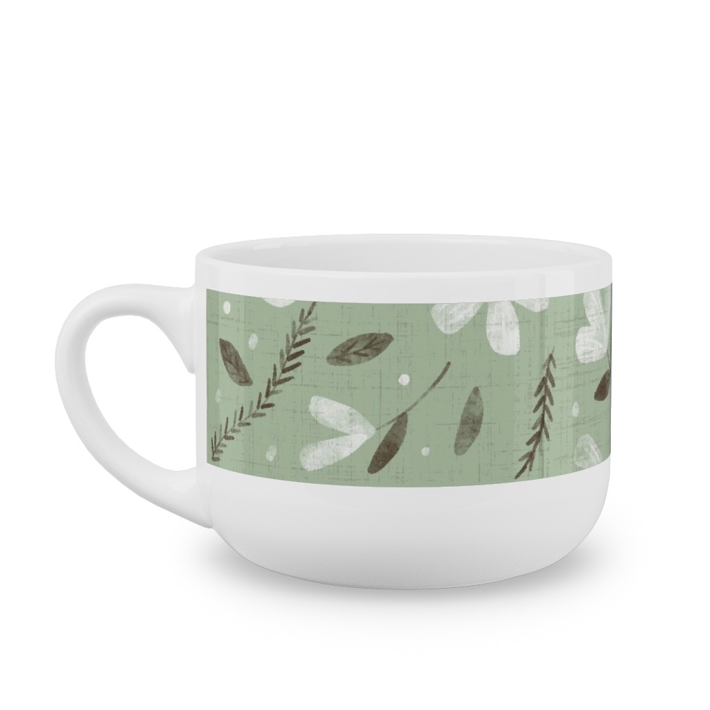 Charlotte Floral - Sage Latte Mug, White,  , 25oz, Green