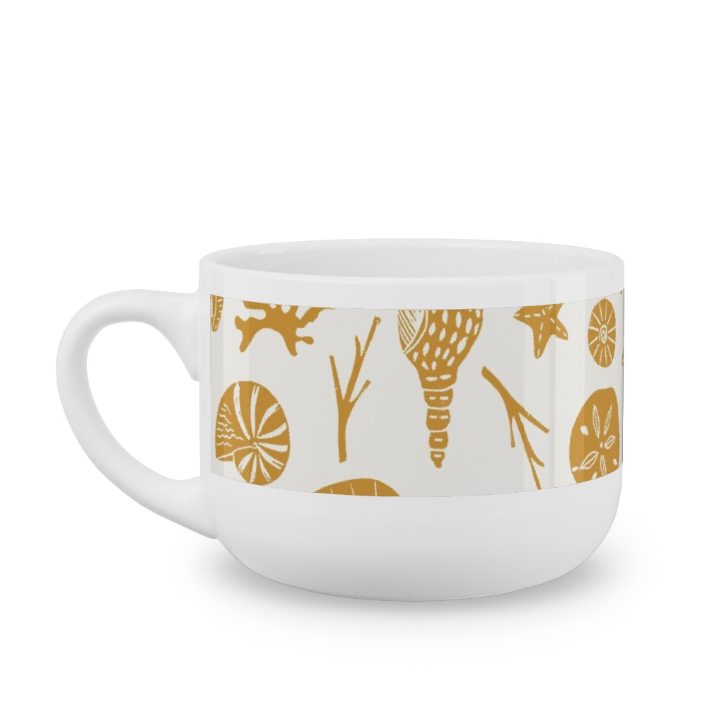 Seashells - Gold Latte Mug, White,  , 25oz, Yellow