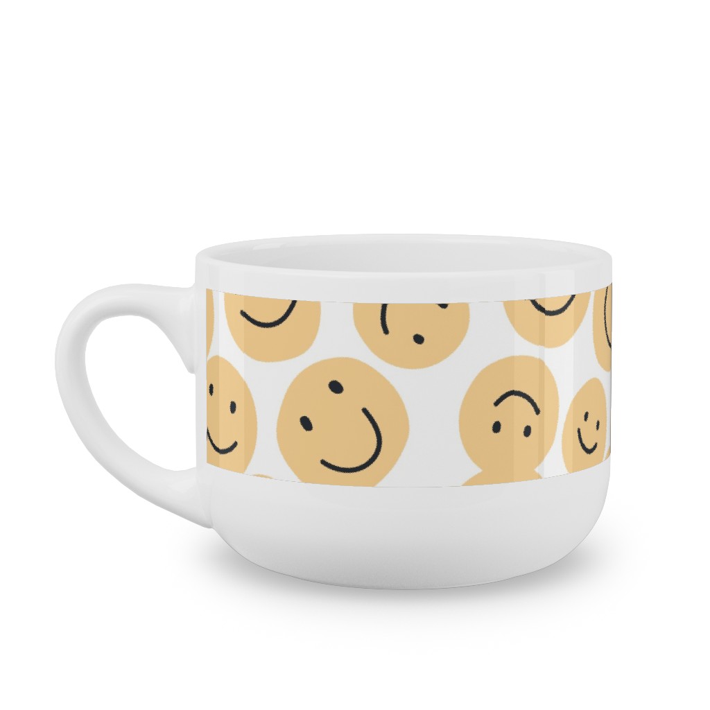 Happy Smiley Faces - Yellow Latte Mug, White,  , 25oz, Yellow