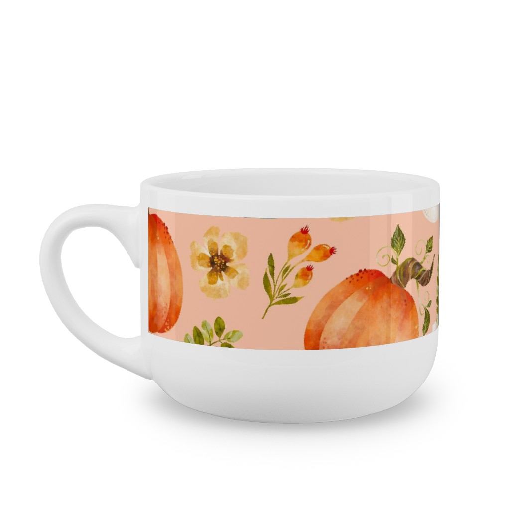 Rustic Farmhouse Pumpkins on Pale Peach Latte Mug, White,  , 25oz, Orange