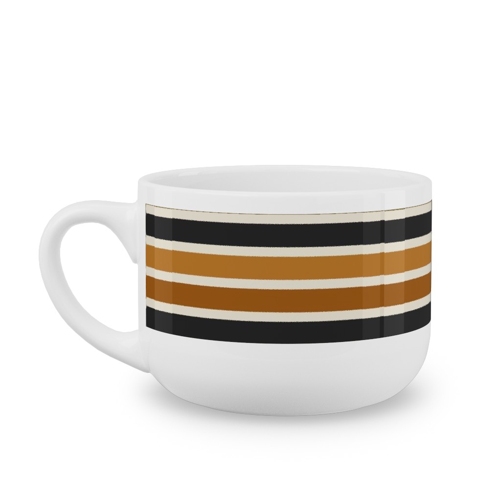 Halloween Stripes With Orange and Olive Green Latte Mug, White,  , 25oz, Orange