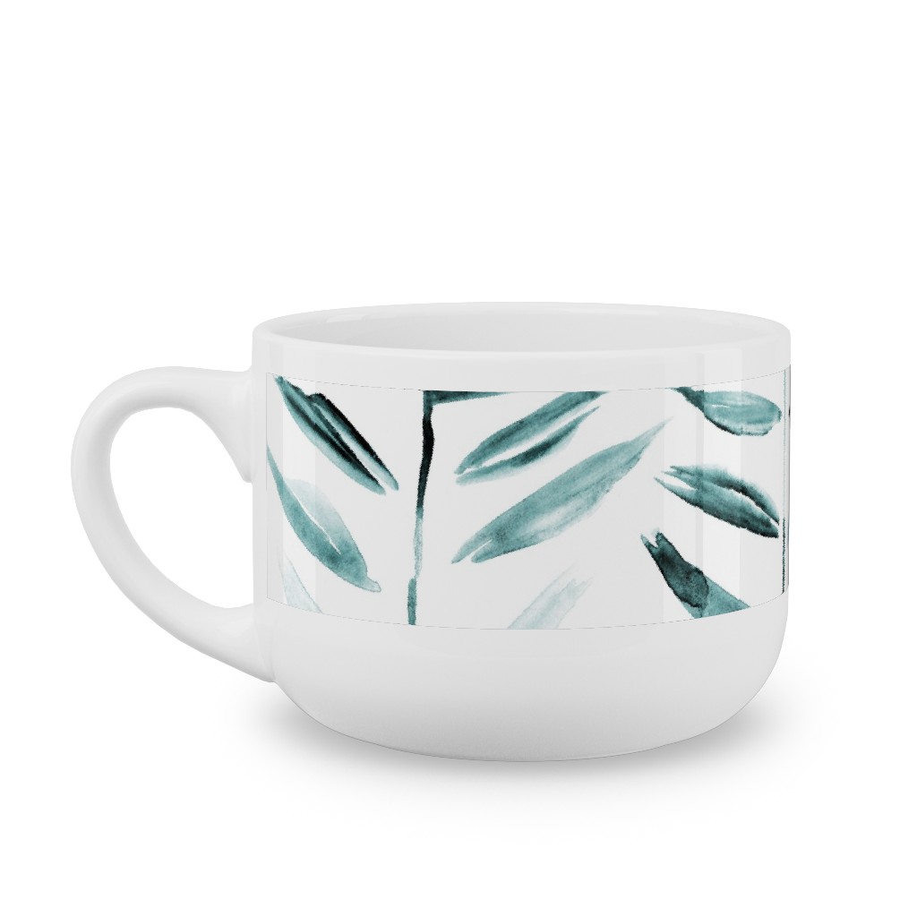 Leaves Herringbone - Watercolor Nature - Emerald Latte Mug, White, , 25oz, Green, Classic Green