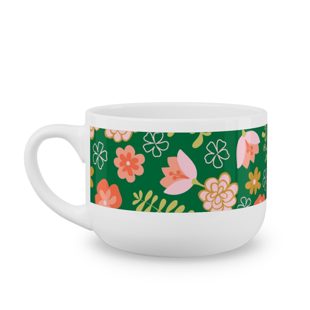 Fiesta Flowers - Green Latte Mug, White,  , 25oz, Green