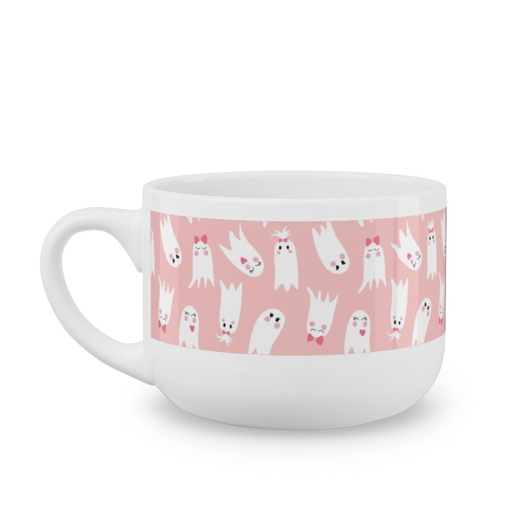 Sweet White Ghosts on Pink Latte Mug, White,  , 25oz, Pink
