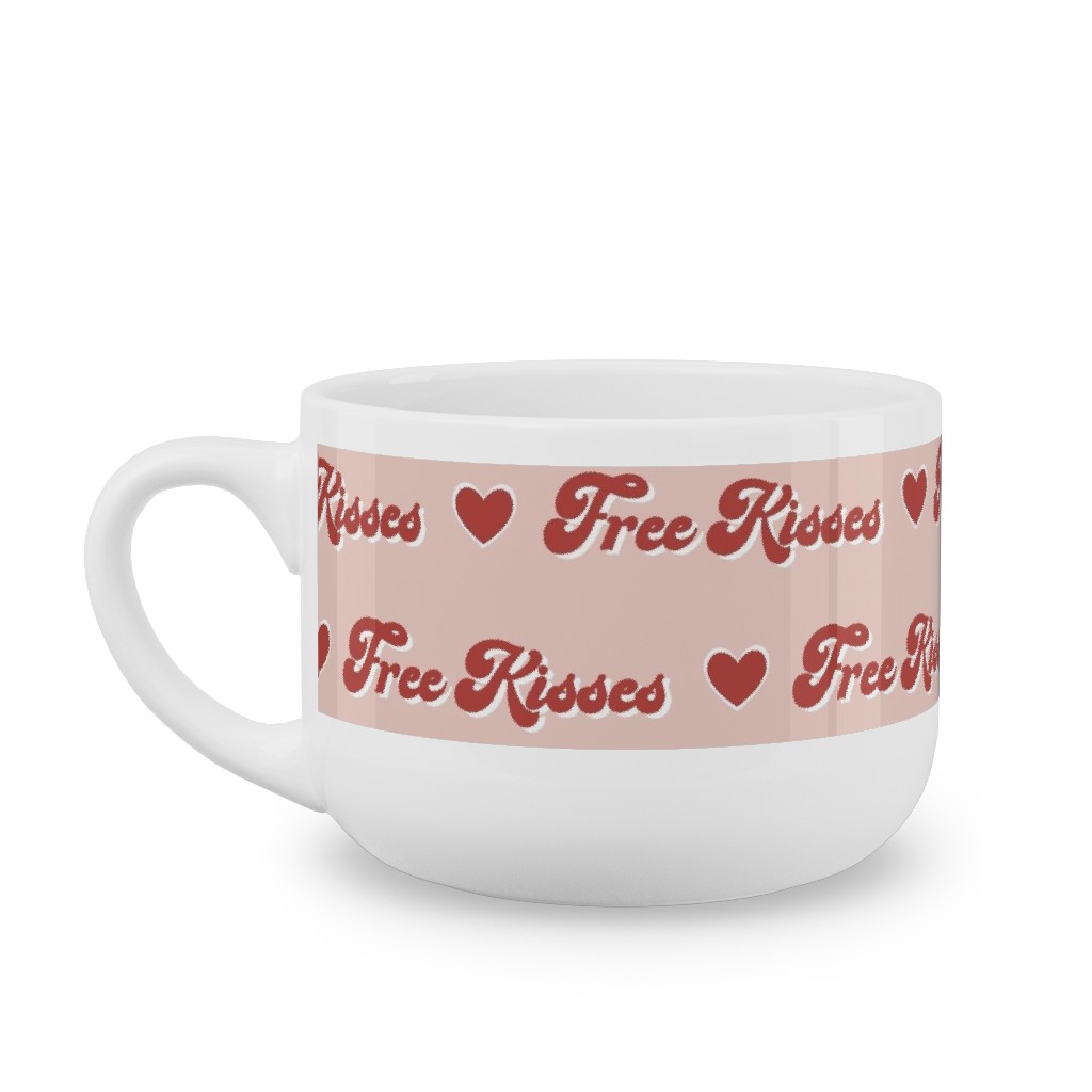 Free Kisses - Retro Hearts - Red on Pink Latte Mug, White,  , 25oz, Pink