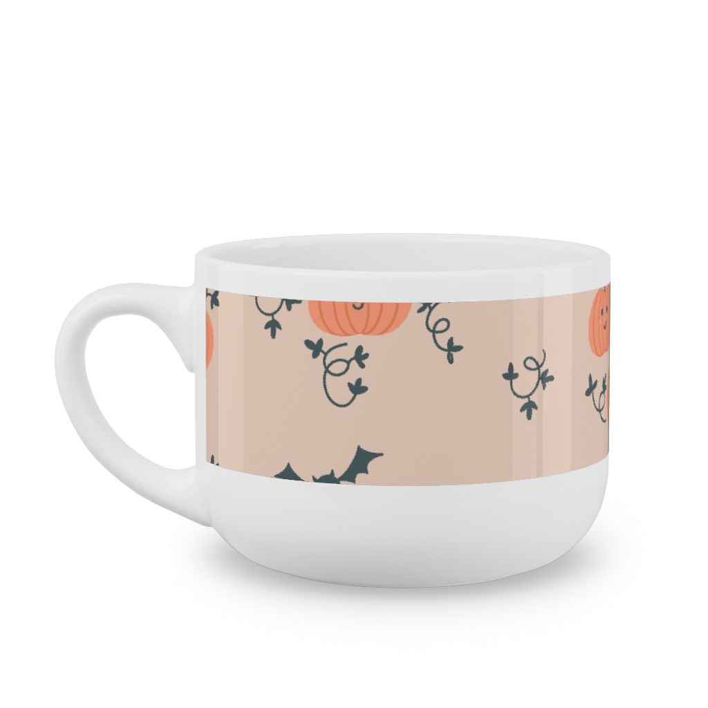 Cute Pumpkins and Bats - Orange and Black Latte Mug, White,  , 25oz, Orange