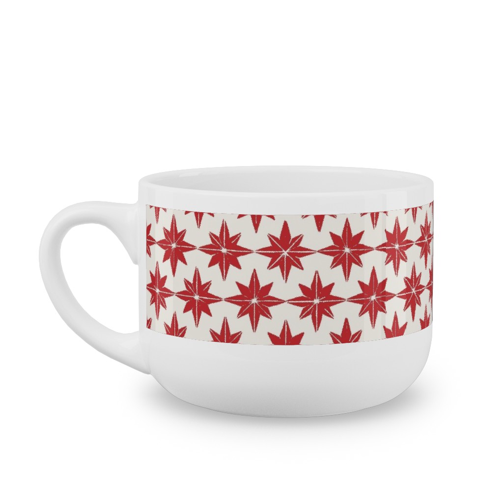 Christmas Star Tiles - Red on White Latte Mug, White,  , 25oz, Red