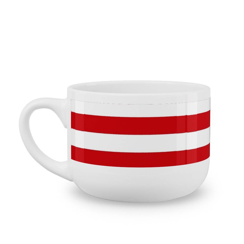 Simple Horizontal Stripe Latte Mug, White,  , 25oz, Red