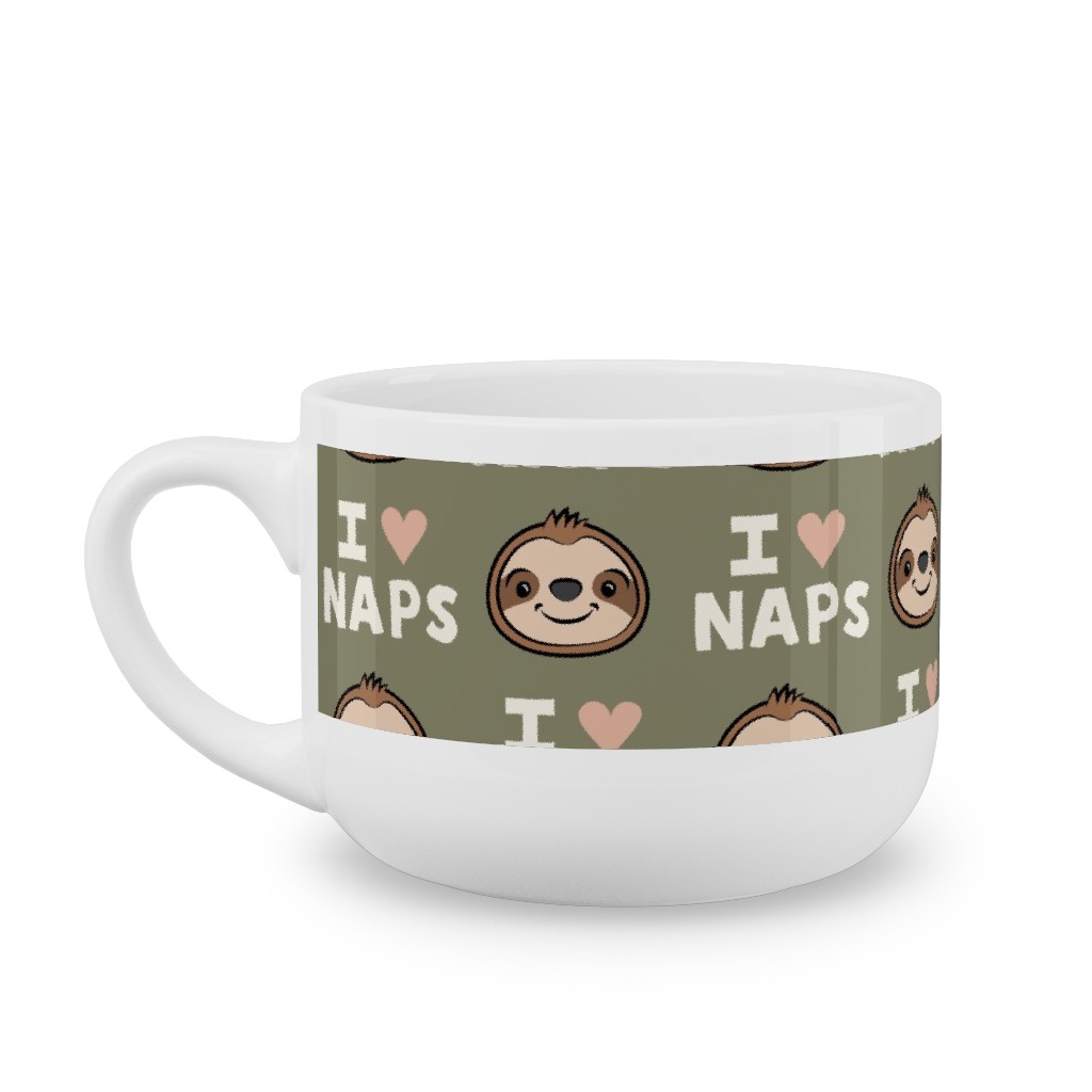 I Heart Naps - Cute Sloths - Olive Green Latte Mug, White,  , 25oz, Green