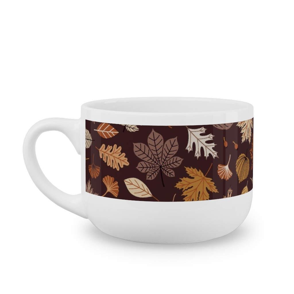 Falling Leaves - Brown Latte Mug, White,  , 25oz, Brown