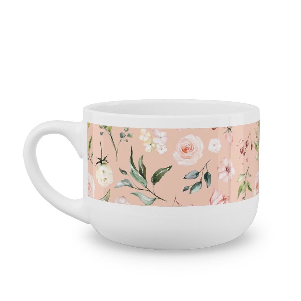 Celestial Rose Floral - Blush Latte Mug, White, , 25oz, Pink, Bright Pink