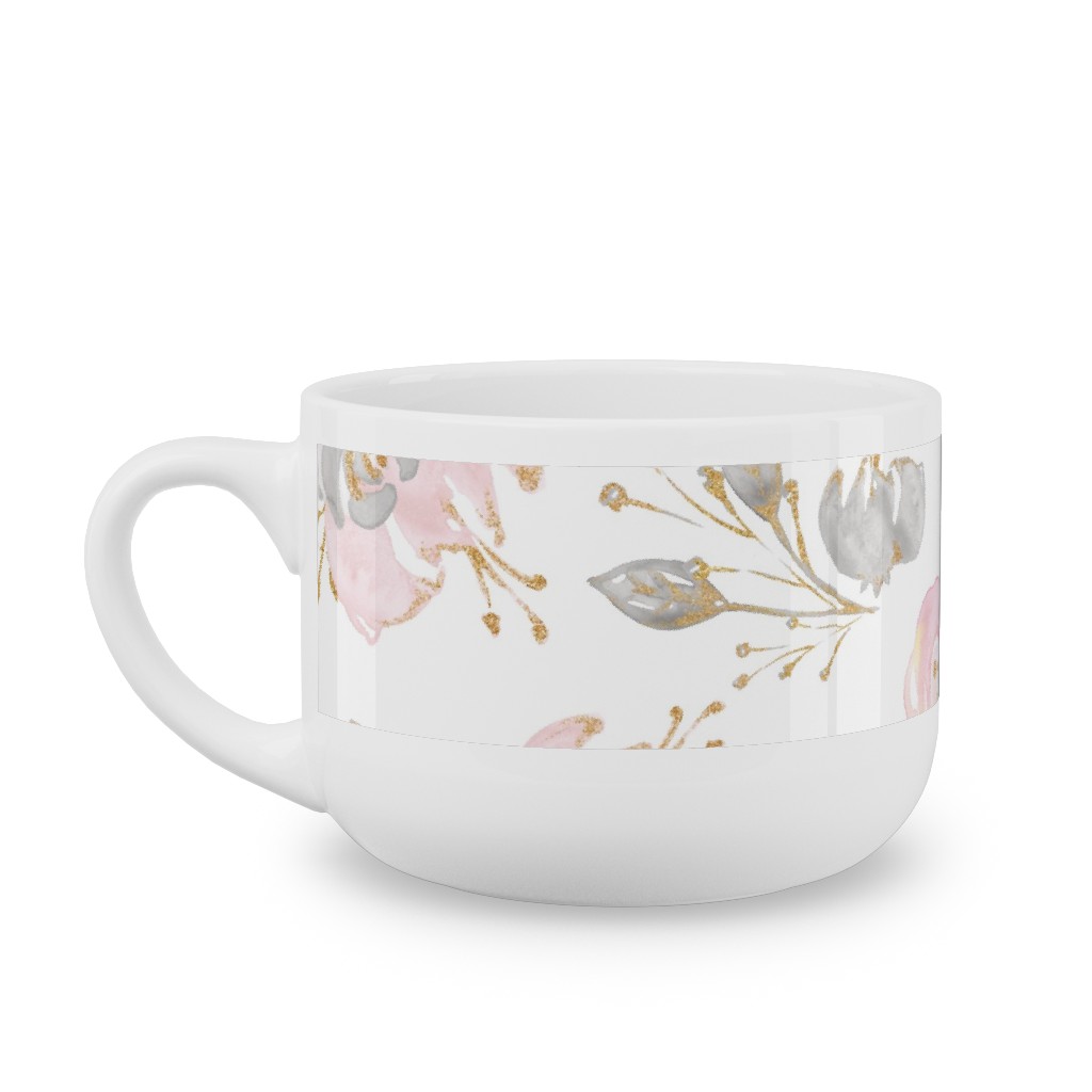 Floral - Blush Latte Mug, White,  , 25oz, Pink