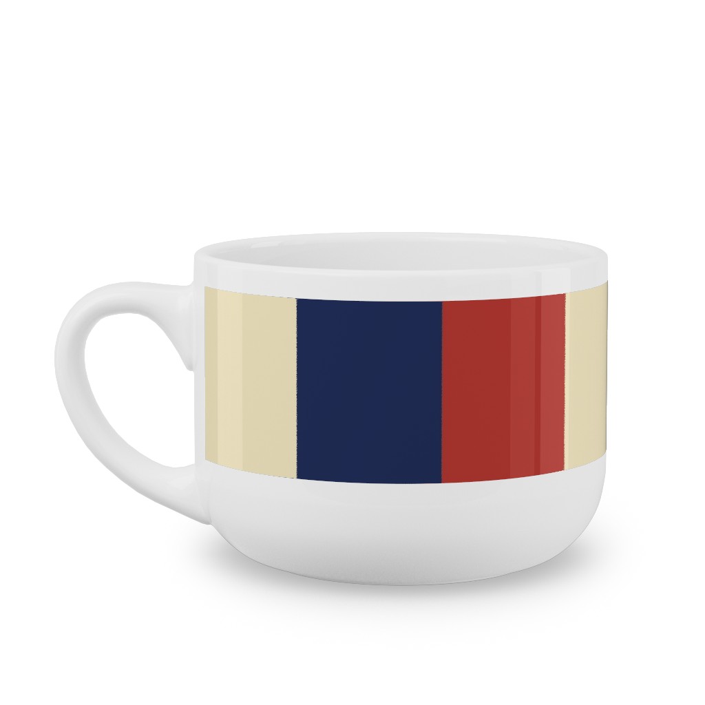 Camping Stripe Vertical - Multi Latte Mug, White,  , 25oz, Multicolor