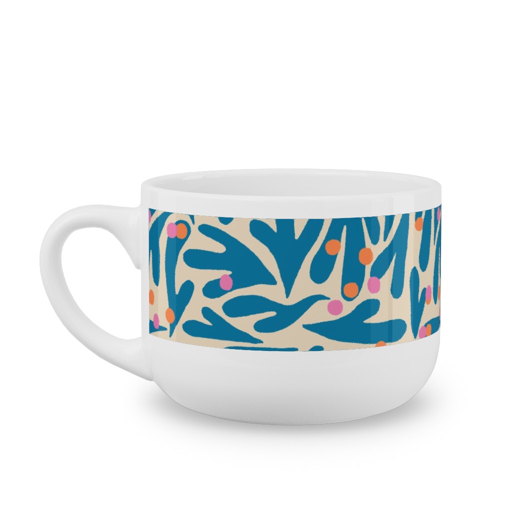 Funky Flora - Blue and White Latte Mug, White,  , 25oz, Blue