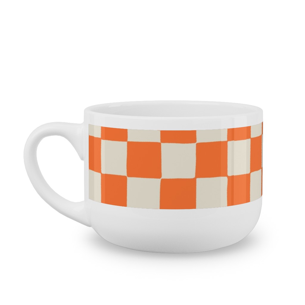 Retro Checkerboard - Bright Orange Latte Mug, White,  , 25oz, Orange