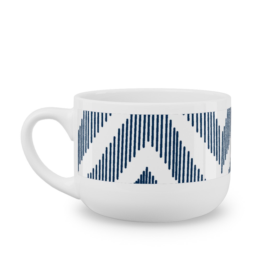 Ikat - Navy Latte Mug, White,  , 25oz, Blue