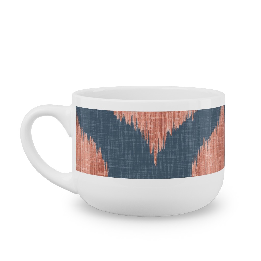 Lela Ikat - Navy and Coral Latte Mug, White,  , 25oz, Blue